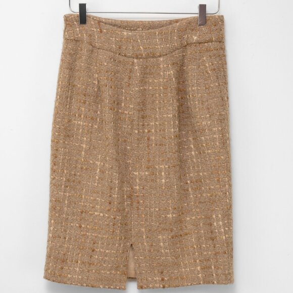 Dolce & Gabbana Pencil Skirt Wool Blend Tweed Tan Beige Textured Size 46 (US 10) - Picture 2 of 7